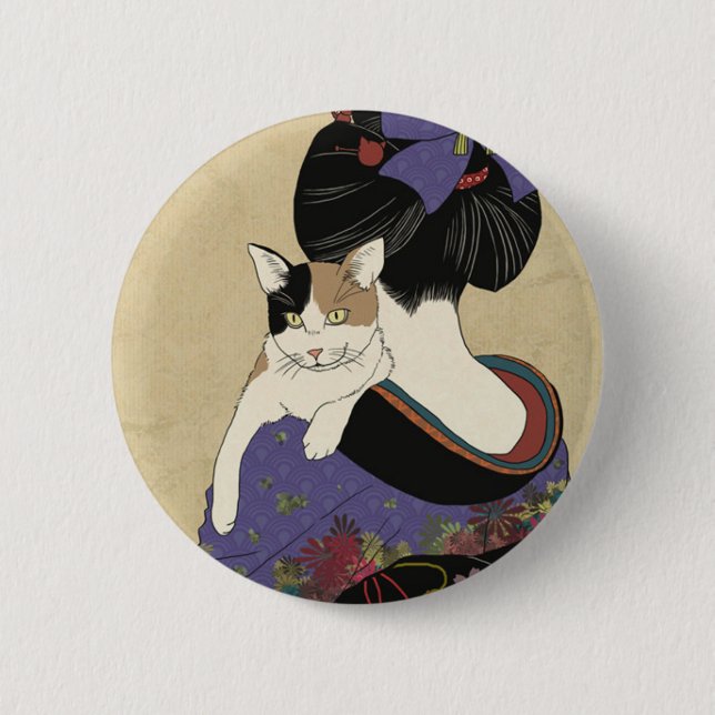 Japanese Ukiyoe illustration Button (Front)