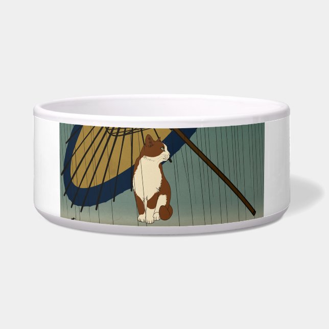 Japanese Ukiyoe Rainy Cat Bowl (Front)