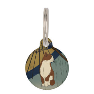 Japanese Ukiyoe Rainy Cat Pet ID Tag