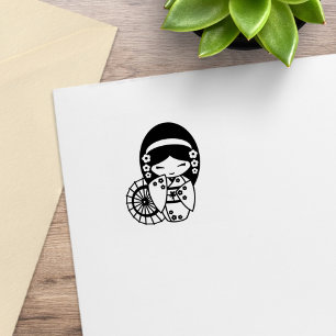 Japanese Umbrella Geisha Girl in Kimono 2 Rubber Stamp