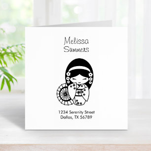 Japanese Umbrella Geisha Girl in Kimono Address Rubber Stamp