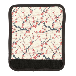 Japanese Ume Red Coral Blossom Ivory Wave Pattern Luggage Handle Wrap