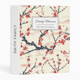 Japanese Ume Red Coral Blossom Ivory Wave Pattern Mini Binder