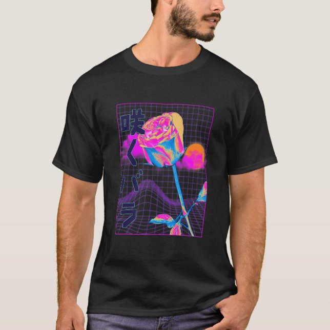 Japanese Vaporwave Aesthetic Red Rose Plant Flower T-Shirt (Front)