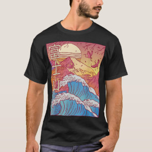 Japanese vaporwave great wave sunset retro T-Shirt