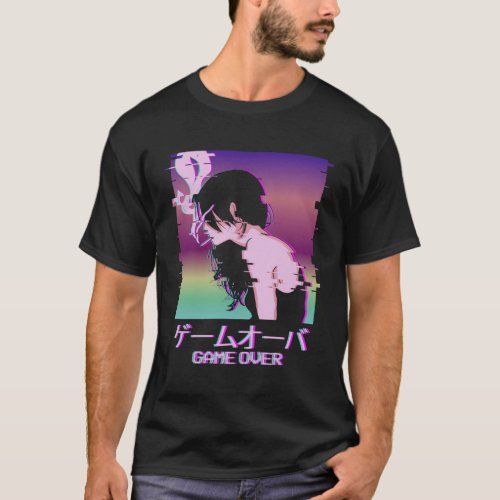 Japanese Vaporwave Sad Anime Game Over Indie Aesth T_Shirt