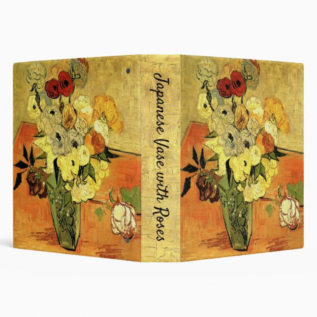 Japanese Vase, Roses, Anemones by Vincent van Gogh 3 Ring Binder (Background)