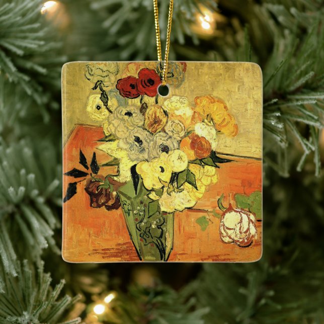 Japanese Vase, Roses, Anemones by Vincent van Gogh Ceramic Ornament (Tree)