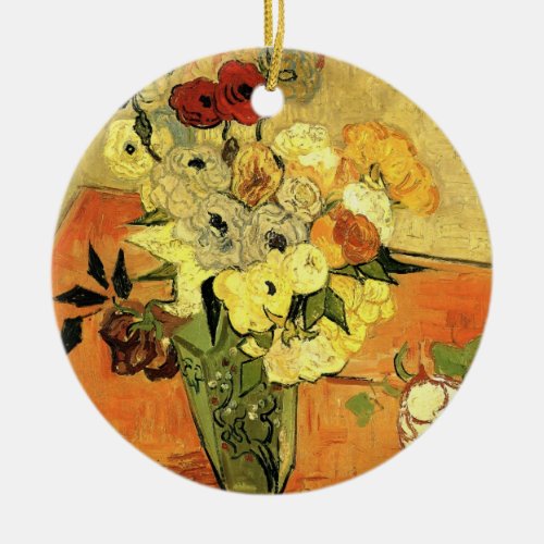 Japanese Vase Roses Anemones by Vincent van Gogh Ceramic Ornament