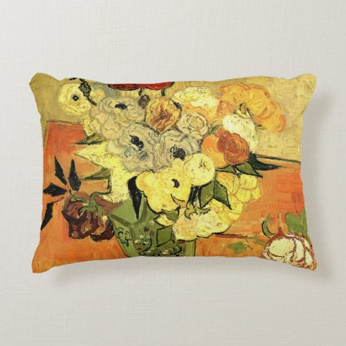 Japanese Vase Roses Anemones by Vincent van Gogh Decorative Pillow