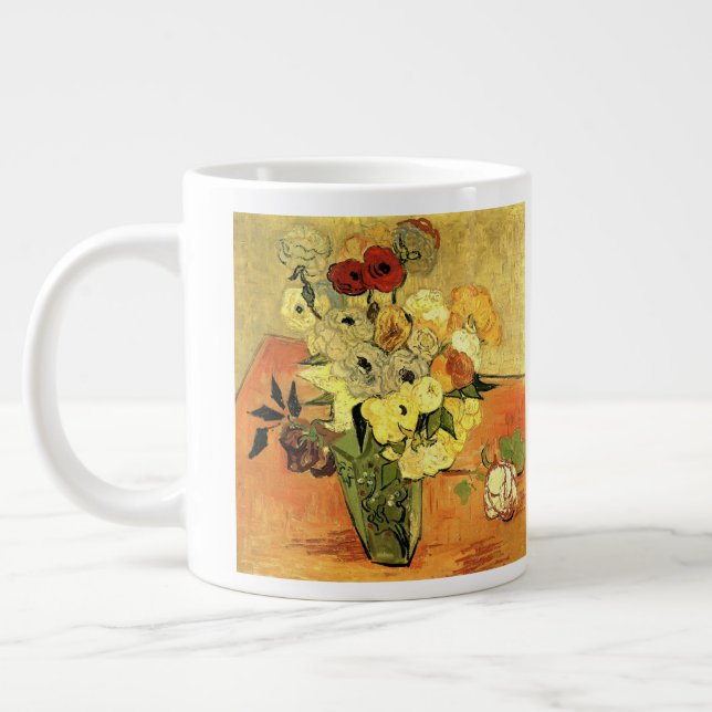 Japanese Vase, Roses, Anemones by Vincent van Gogh Giant Coffee Mug (Left)