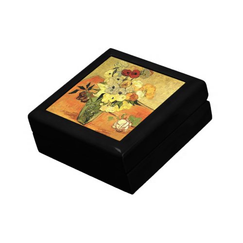 Japanese Vase Roses Anemones by Vincent van Gogh Jewelry Box