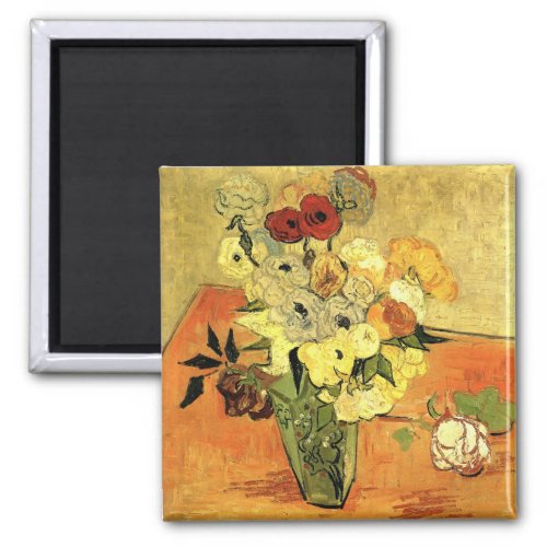 Japanese Vase Roses Anemones by Vincent van Gogh Magnet