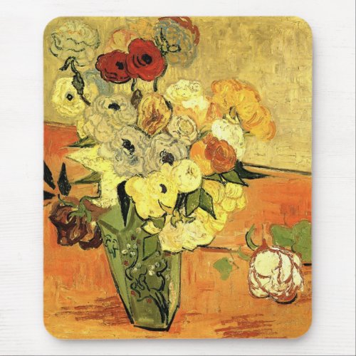 Japanese Vase Roses Anemones by Vincent van Gogh Mouse Pad