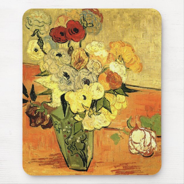 Japanese Vase, Roses, Anemones by Vincent van Gogh Mouse Pad (Front)