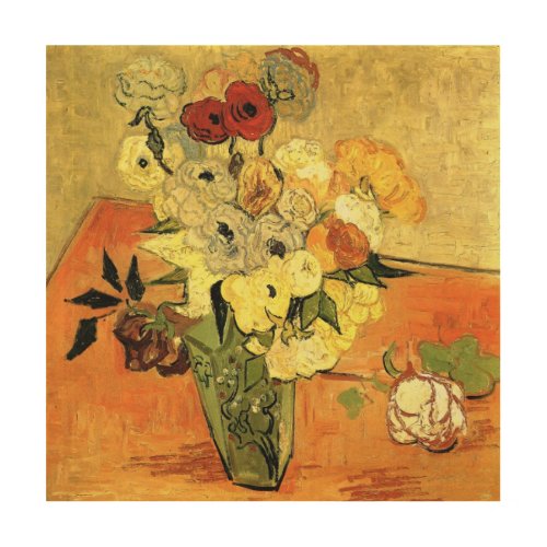 Japanese Vase Roses Anemones by Vincent van Gogh Wood Wall Decor