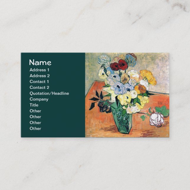 Japanese Vase Roses Anemones Van Gogh Fine Art Business Card (Front)