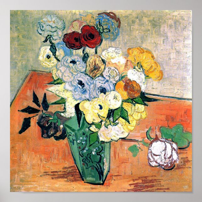 Japanese Vase Roses Anemones Van Gogh Fine Art Poster (Front)