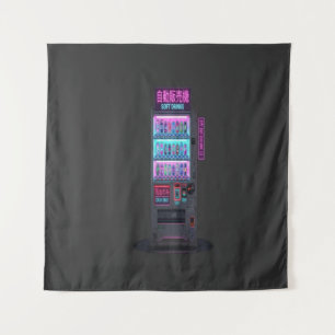 Japanese Vending Machine Cyberpunk Pixel Art Tapestry