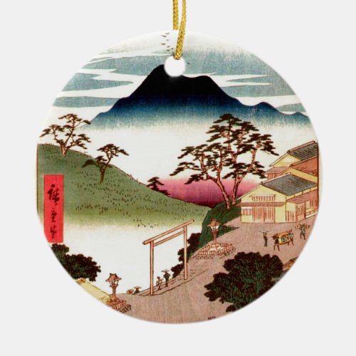 Japanese Village with Mountain Ceramic Ornament