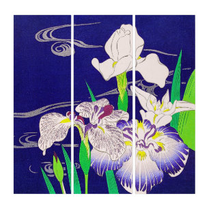 Japanese vintage art Irises Triptych art