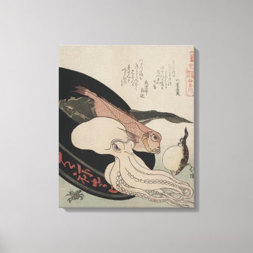 Japanese Vintage Art Seafood Bounty Canvas Print