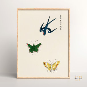 Japanese Vintage Butterflies Yatsuo No Tsubaki  Poster