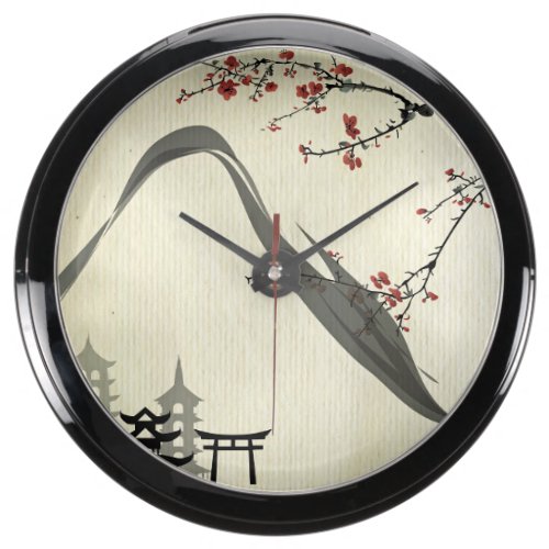 Japanese,vintage,cherry blossom,water colour,art, fish tank clock