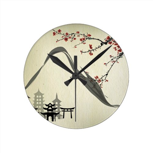 Japanese,vintage,cherry blossom,water colour,art, round clocks
