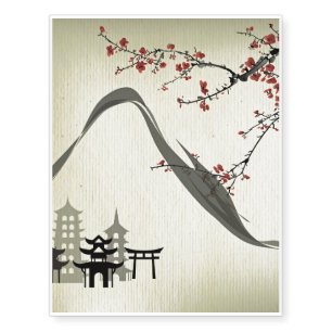 Japanese,vintage,cherry blossom,water colour,art,r temporary tattoos
