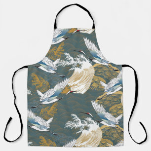 Japanese Vintage Crane Birds Pattern Apron