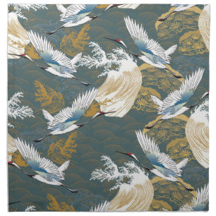 Japanese Vintage Crane Birds Pattern Cloth Napkin