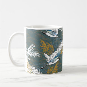 Japanese Vintage Crane Birds Pattern Coffee Mug