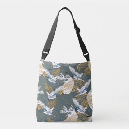 Japanese Vintage Crane Birds Pattern Crossbody Bag