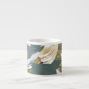 Japanese Vintage Crane Birds Pattern Espresso Cup