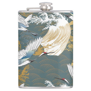 Japanese Vintage Crane Birds Pattern Flask