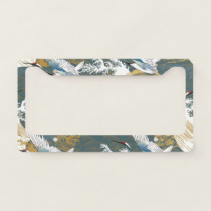 Japanese Vintage Crane Birds Pattern License Plate Frame