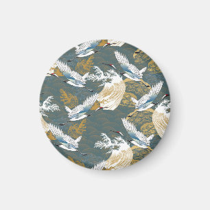 Japanese Vintage Crane Birds Pattern Magnet
