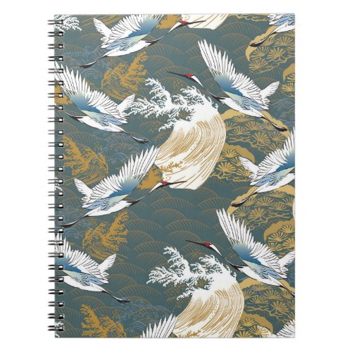 Japanese Vintage Crane Birds Pattern Notebook