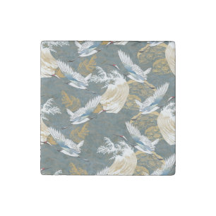 Japanese Vintage Crane Birds Pattern Stone Magnet