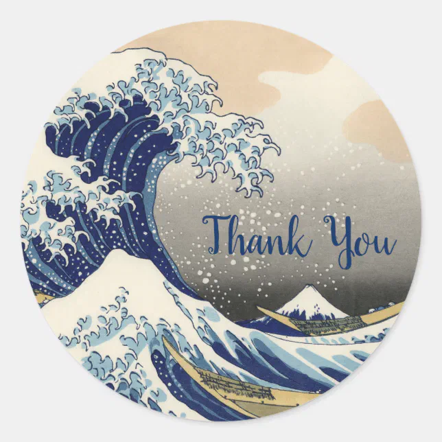 Japanese Vintage Great Wave Thank You Classic Round Sticker | Zazzle