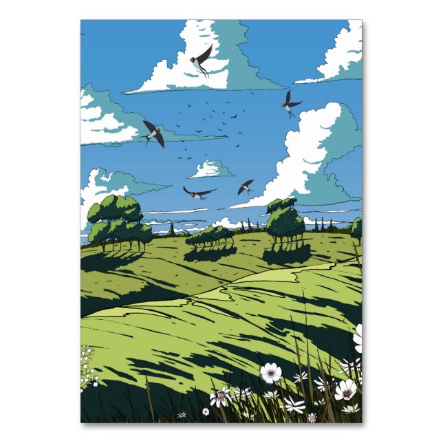 Japanese Vintage Landscape At Night Table Number (Front)