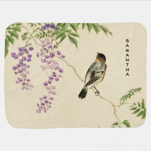 Japanese Vintage Lilac Sparrow Baby Blanket