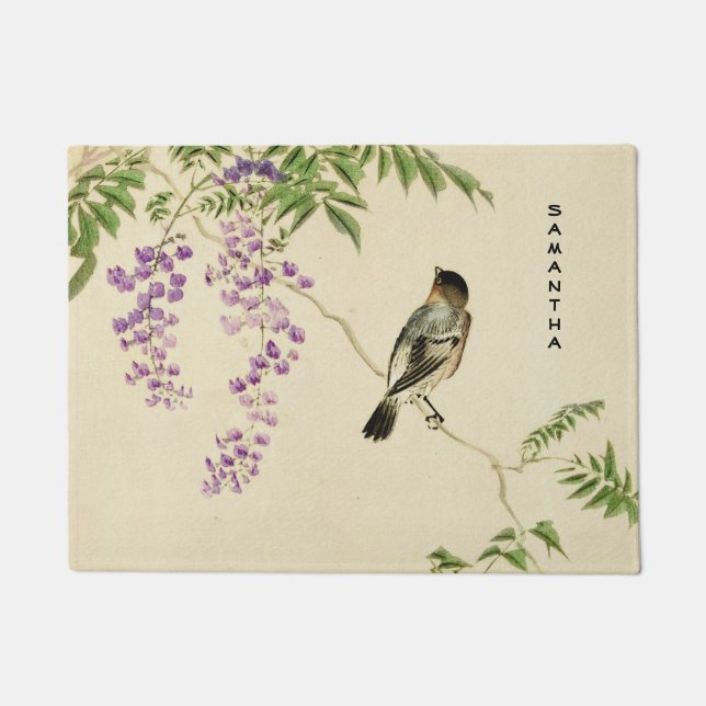 Japanese Vintage Lilac Sparrow Door Mat (Front)