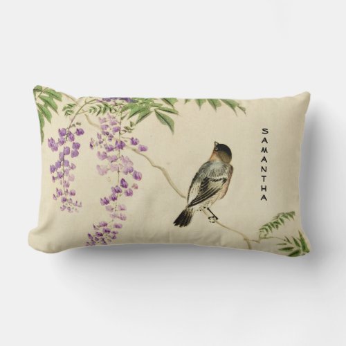 Japanese Vintage Lilac Sparrow Lumbar Pillow