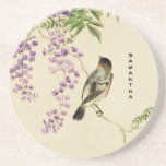Japanese Vintage Lilac Sparrow Sandstone Coaster at Zazzle