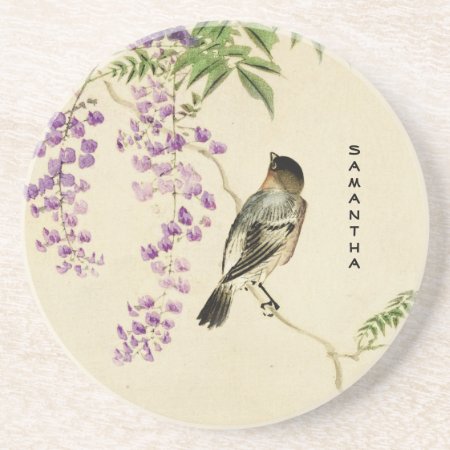 Japanese Vintage Lilac Sparrow Sandstone Coaster
