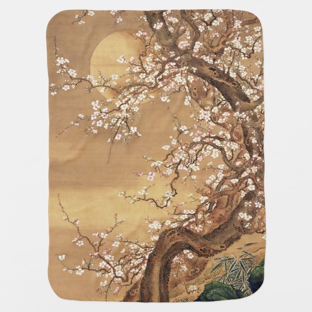 Japanese vintage plum blossoms in moonlight baby blanket (Front)