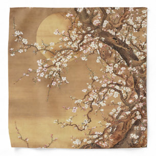 Japanese vintage plum blossoms in moonlight bandana