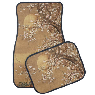 Japanese vintage plum blossoms in moonlight car floor mat